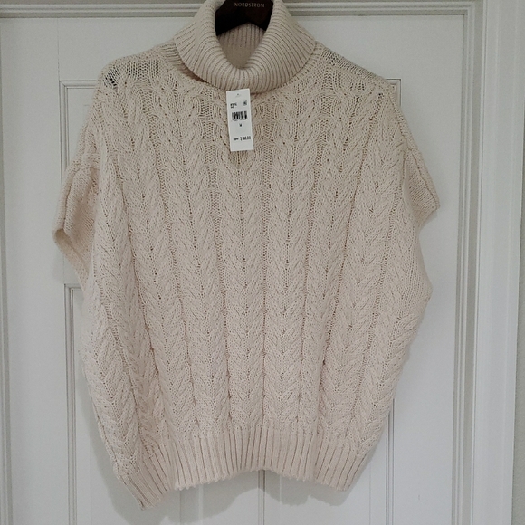 Nwt Splendid Aspen Cream Cable Knit Turtleneck SS Sweater womens Sz M - Picture 1 of 4